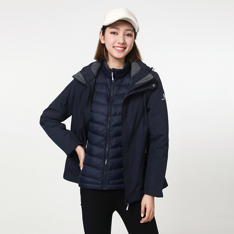 思凯乐女羽绒两件套冲锋衣防寒服f2402289 藏蓝 M