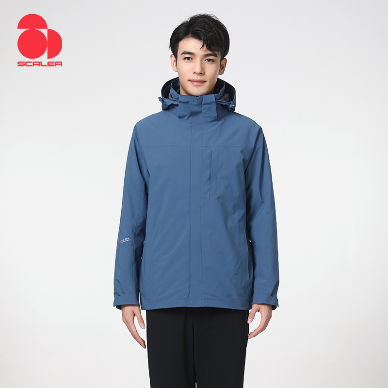 思凯乐男抓绒两件套冲锋衣防寒服f2412618 灰蓝 S