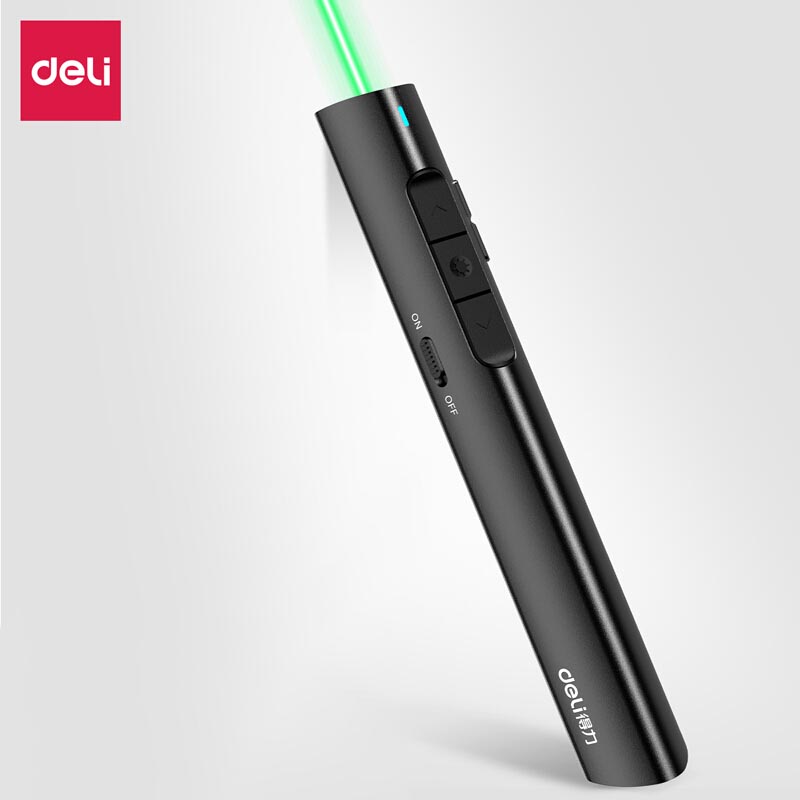 得力（deli）2801G 高端系列绿色光可充电教鞭 PPT幻灯片遥控翻页笔电子笔演讲笔无线激光演示笔翻页器  黑色  