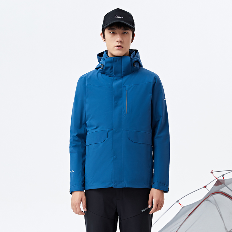 思凯乐男羽绒两件套冲锋衣防寒服f2412708 海蓝 XXXXL