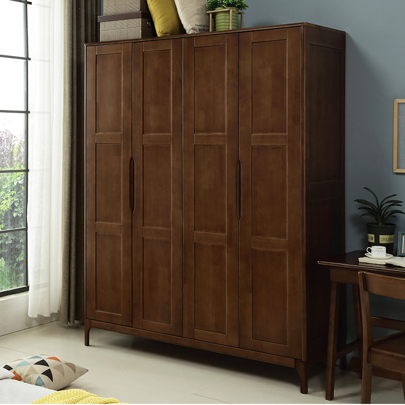 维仕蓝 衣柜实木衣柜现代简约衣柜卧室家具四门衣柜组装储物柜1600*600*2070  黑胡桃色  