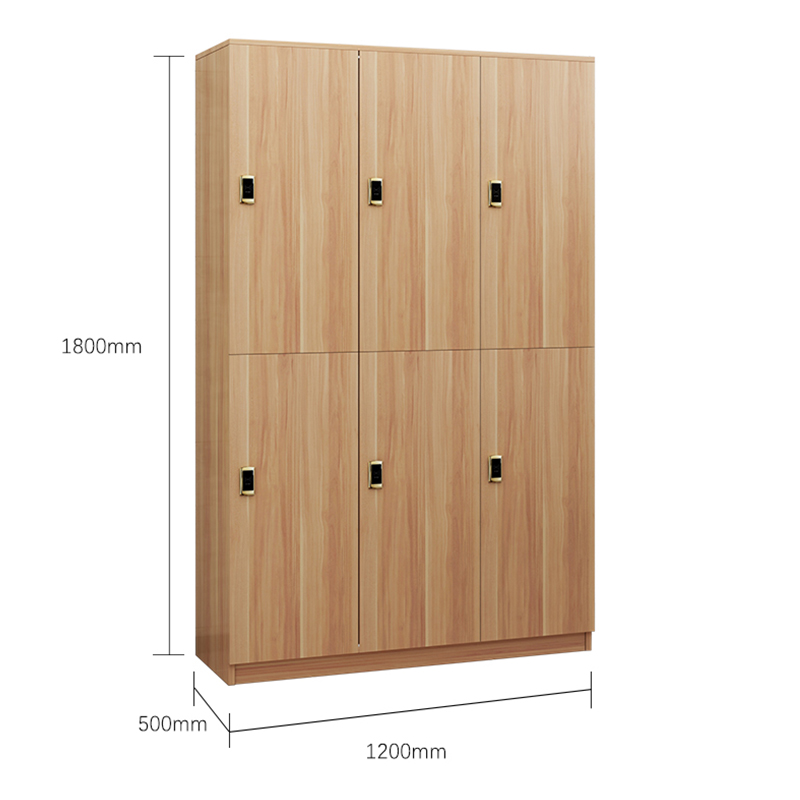 维仕蓝 感应锁六门更衣柜木质浴室柜健身衣柜储物柜员工柜寄存包柜鞋柜浅胡桃色1200*500*1800  木色  