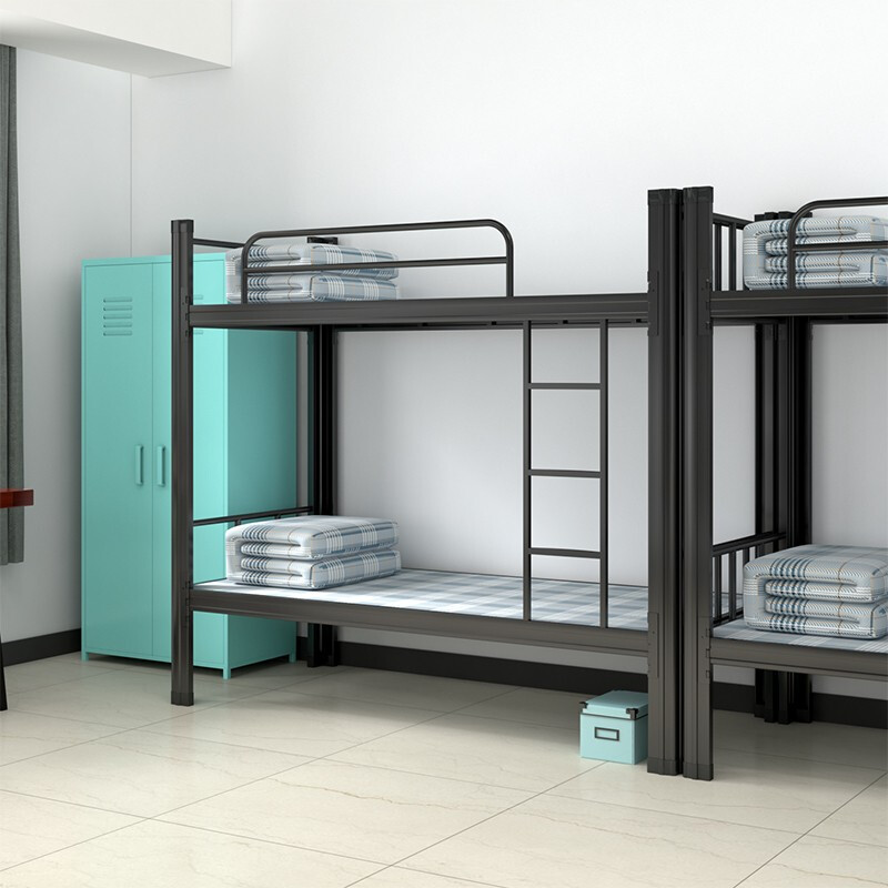 维仕蓝 （qichu）上下铺铁床0.9米成人员工宿舍双层床学生公寓寝室双人床铁架床 长2000宽900高1800黑色含床板  黑色  