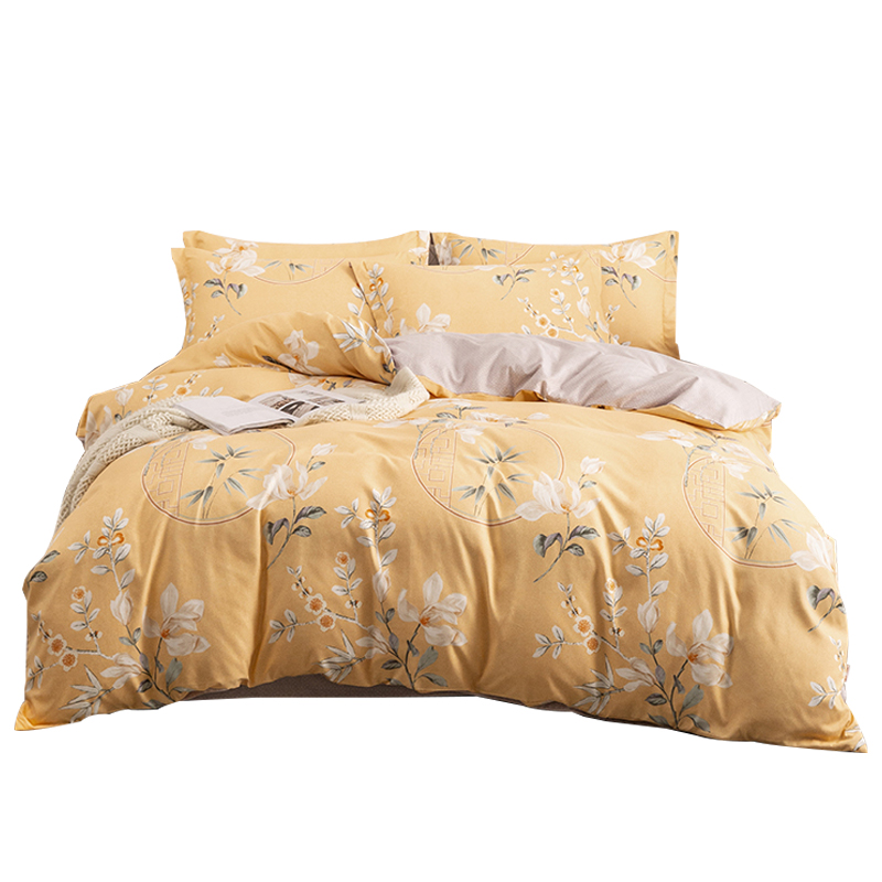 多喜爱-美眠康 磨绒四件套 闲庭花开 L码203*229cm 黄色