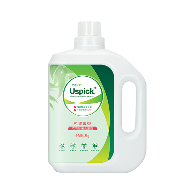 悠选Uspich+纯致馨香 衣物除菌柔顺剂3KG/瓶 松石绿
