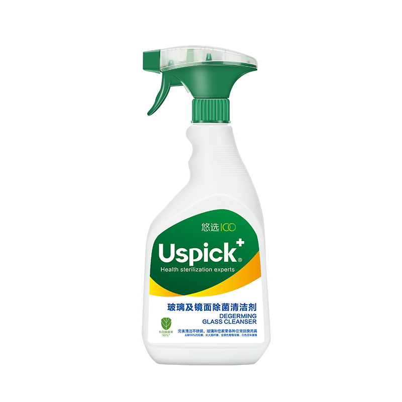 悠选Uspich+玻璃及镜面除菌清洁剂650ml/瓶 灰绿色