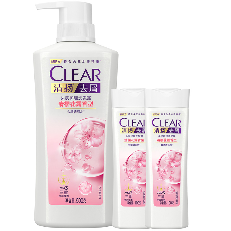 清扬去屑头皮护理洗发露清樱花露香型 (500G+2X100G)单位：瓶 本白色