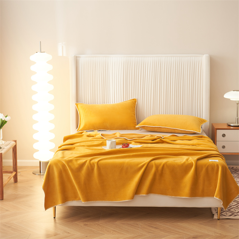 帛享家纺 华夫格牛奶绒毯子双面毯 SKCX-6685 芥子色 200*230CM 单人毯(单位：条）  复古焦糖  