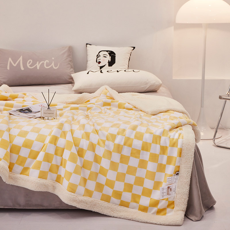 帛享家纺 羊羔绒复合毯牛奶绒毛毯加厚午睡毯保暖 SKTK-4665 香蕉黄 200*230CM 双人毯(单位：条）  香蕉黄  