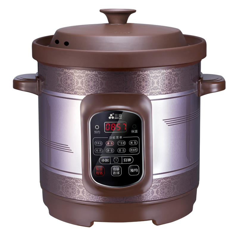 三源（SANYUAN）紫砂锅电炖锅XYDTG60-SA12全自动电汤锅养生锅家用电子炖盅大容量砂锅煲汤插电煮粥锅不溢锅多功能商用智能电瓦煲电用 6L (适合5-6人)  紫罗兰  