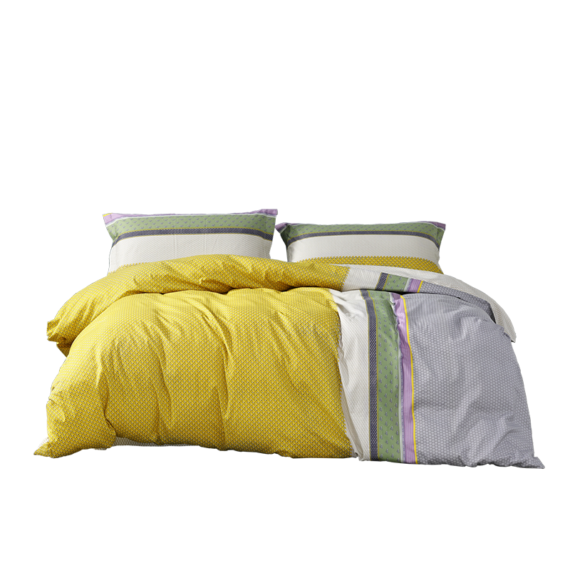 水星家纺 全棉抗菌四件套被套床单枕套床上用品套件全棉被罩被单1.8米床 雨后清晨  黄色  