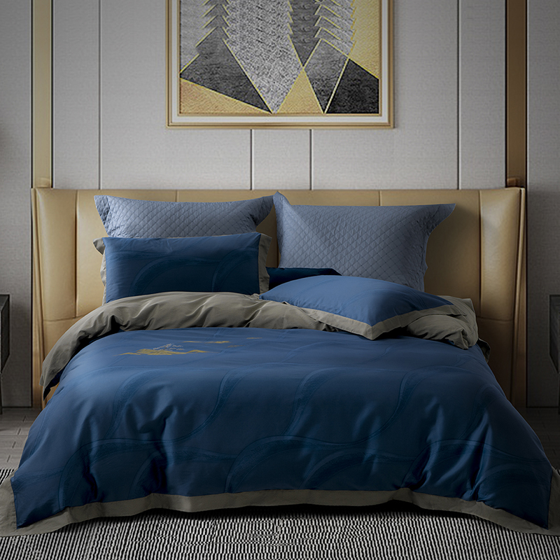 水星家纺 全棉抗菌四件套被套床单枕套床上用品套件全棉被罩被单1.5米床 月下轻歌 图色