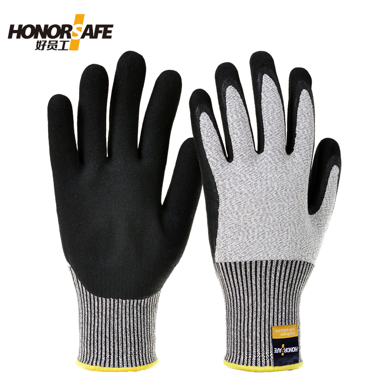 好员工 PE-108 HPPE丁腈磨砂防切割劳保手套 9号 5副 黑色