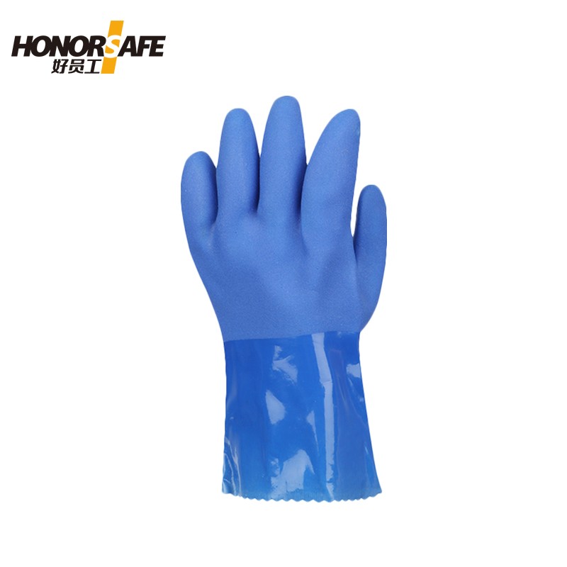 好员工 PF-001 PVC耐油耐磨耐酸碱磨砂防滑防化手套劳保手套 均码 10副/打 蓝色