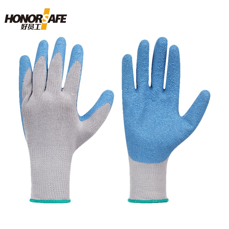 好员工 R700 10针蓝涤棉蓝丁腈乳胶浸胶起皱耐磨防滑尼龙线防护手套  12副/打 灰蓝色