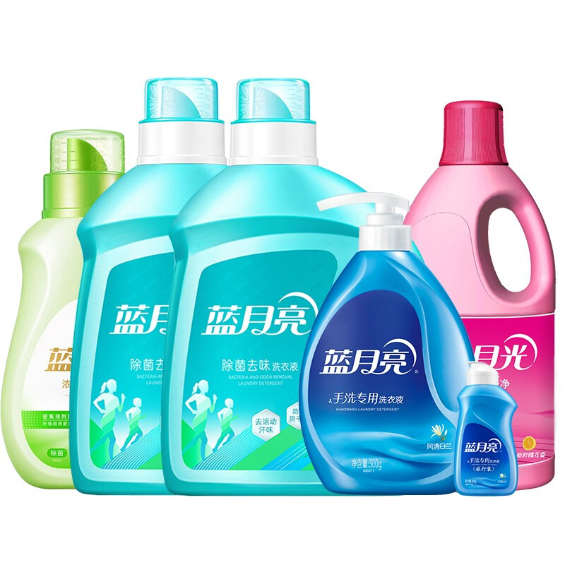 蓝月亮除菌洗衣液2kg*2+白兰手洗500g+柔顺剂1kg+色渍净1.2kg+风清白兰手洗80g   80001874  天蓝色  