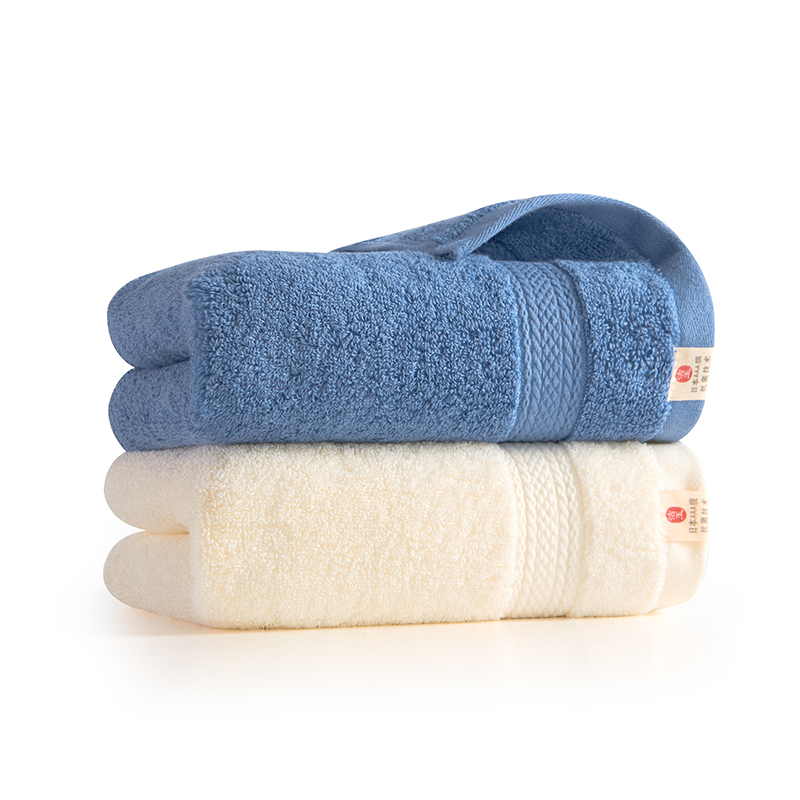 孚日洁玉 AAA级纯棉抑菌毛巾 加大加厚超柔纱洗脸巾臻萃毛巾 米/蓝 组合装