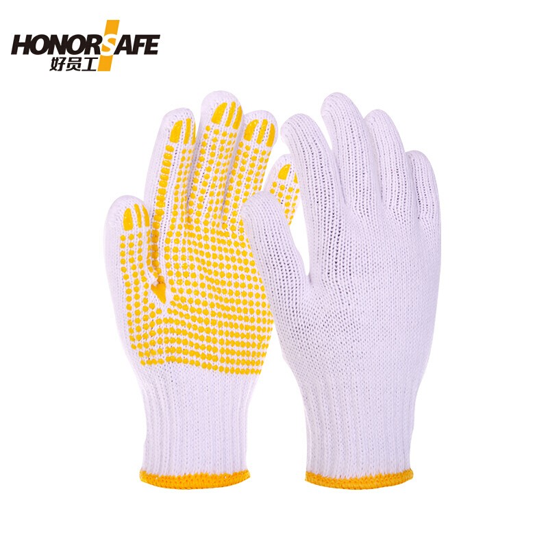 好员工 H7-TKB600DA 点塑款 12付/打 600付/件 棉纱手套 漂白(单位:打) 白黄