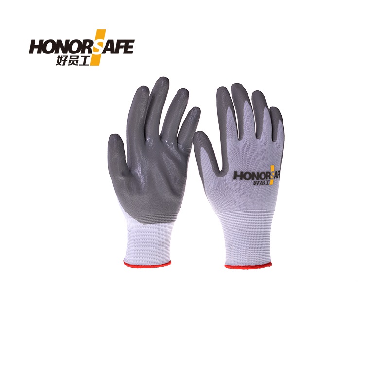 好员工 N303 13针涤纶丝丁腈涂掌耐油防滑劳保手套 12副/打 灰色