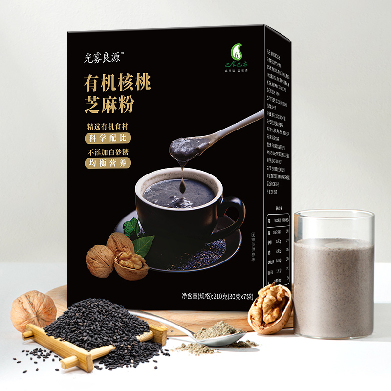 光雾良源有机核桃芝麻粉30g*7袋/盒  黑色  