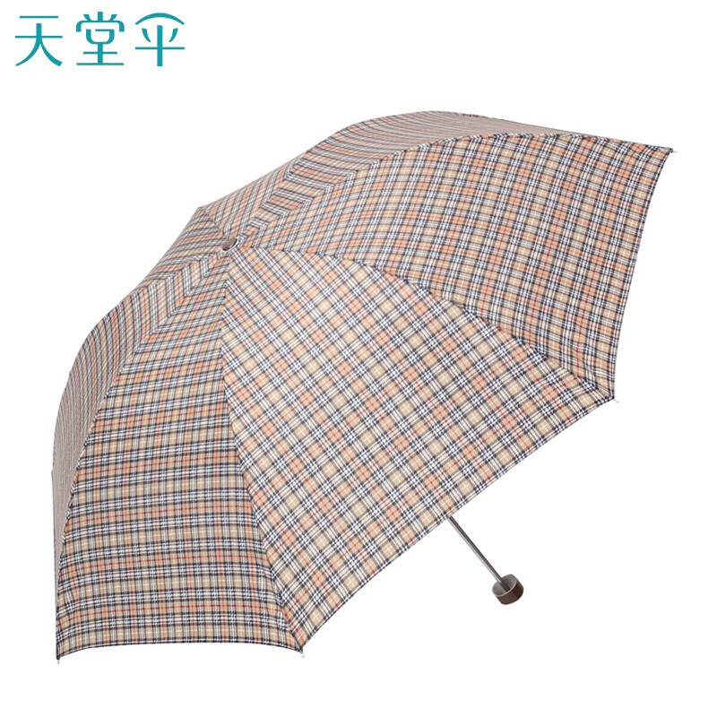 天堂伞 苏格兰风格格子三折钢伞晴雨伞339S（单位：把） 棕色