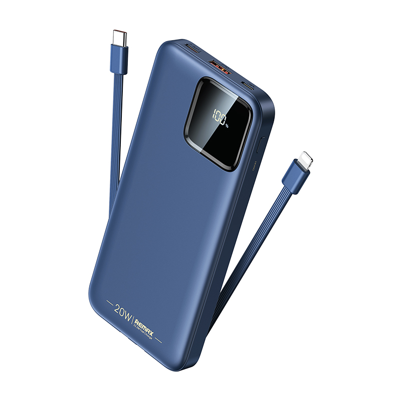 REMAX睿量&nbsp;速捷20W+22.5W&nbsp;PD+QC快充自带线移动电源RPP-500&nbsp;10000mAh白色/藏蓝  蓝色  