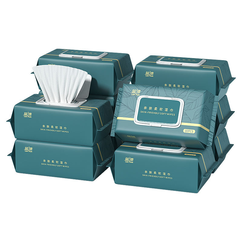 蓝漂亲肤柔软湿巾5包装改版（绿叶）  LP-36464蓝漂亲肤柔软湿巾5包装改  
