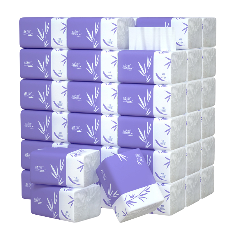 蓝漂LP-29282-A白色抽纸18包装（紫色竹叶）  拿铁色  