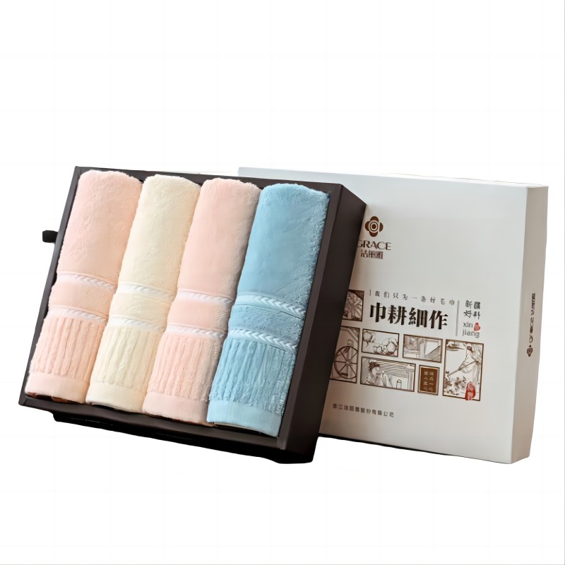 洁丽雅（grace）清柔-4 洗脸家用纯棉毛巾成人学生男女全棉吸水A类毛巾四条礼盒装  米、蓝、粉，颜色混发  