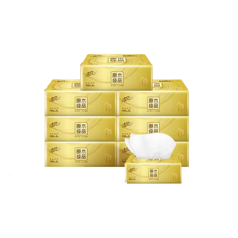 清风原木金装系列抽纸3层100抽8包装AR42GZZ-2T  白色  
