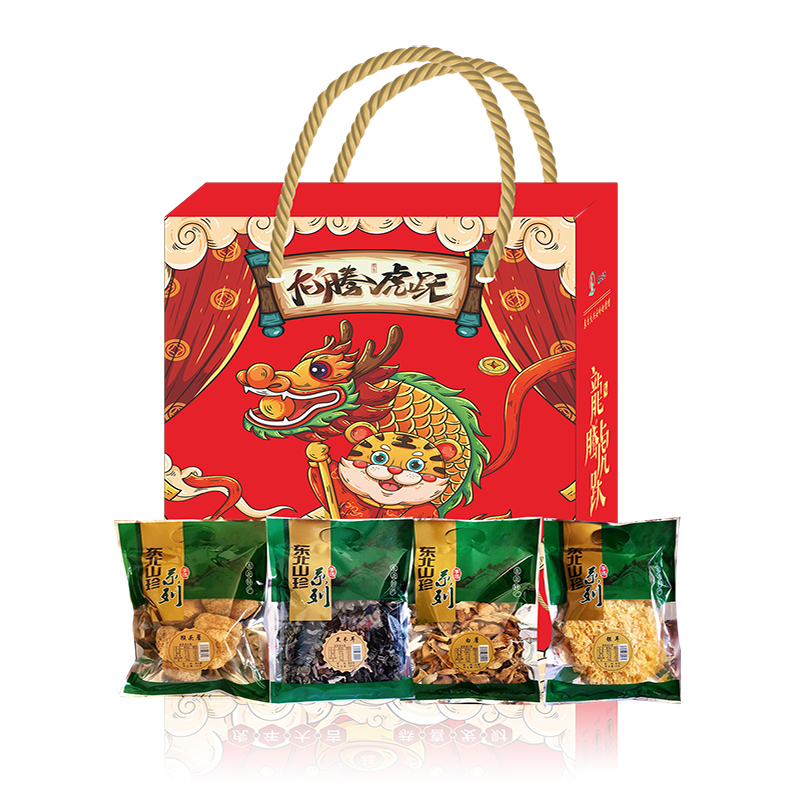黑土粱仓 大兴安岭龙凤虎跃礼盒（猴头菇 榆黄蘑 黑木耳 银耳）  随机  