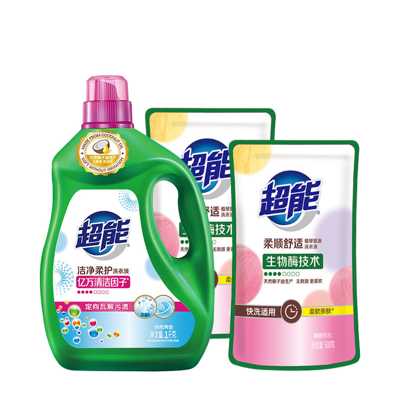 超能洗衣液1kg+500g*2袋  白色  