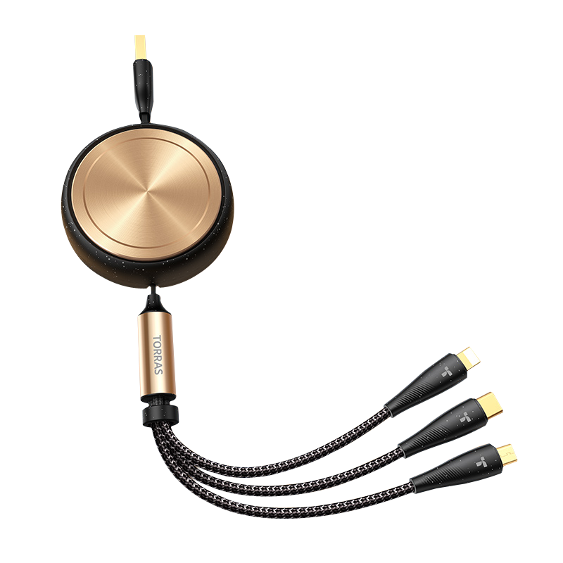 图拉斯-悦芯系列伸缩数据线三合一(Lightning+Type-C+Micro)  (1.3米) 条 黑色