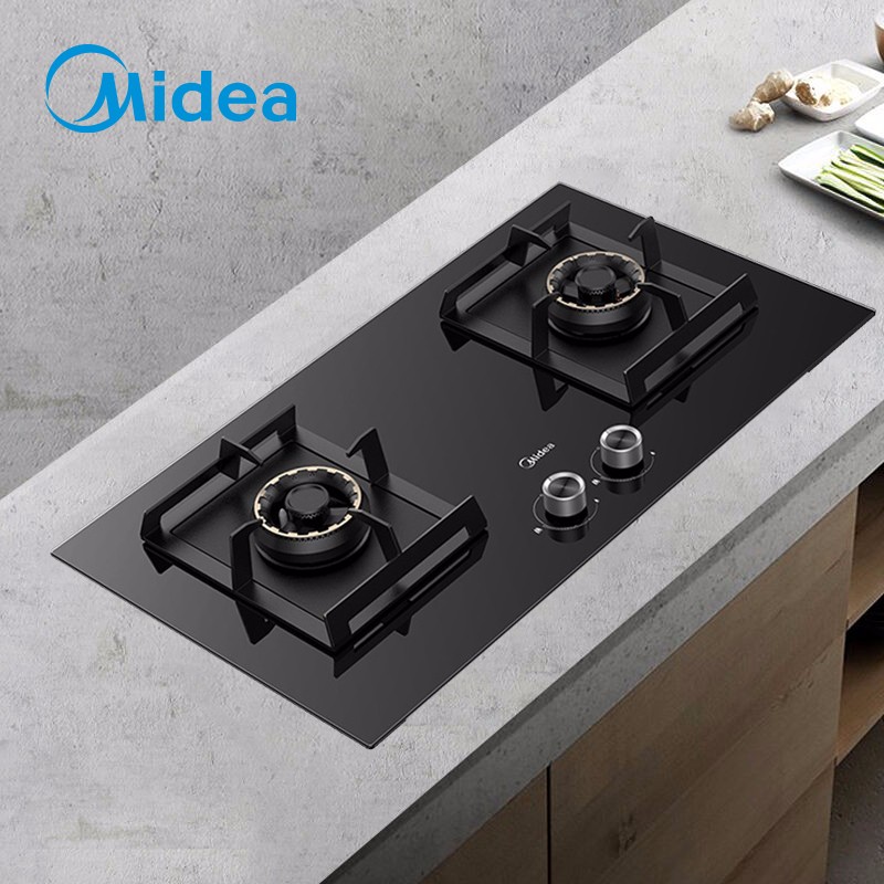 美的（Midea）燃气灶双灶家用5.0KW大火力黑晶宽面板台嵌两用双灶 天然气灶JZT-Q67  曜石黑  