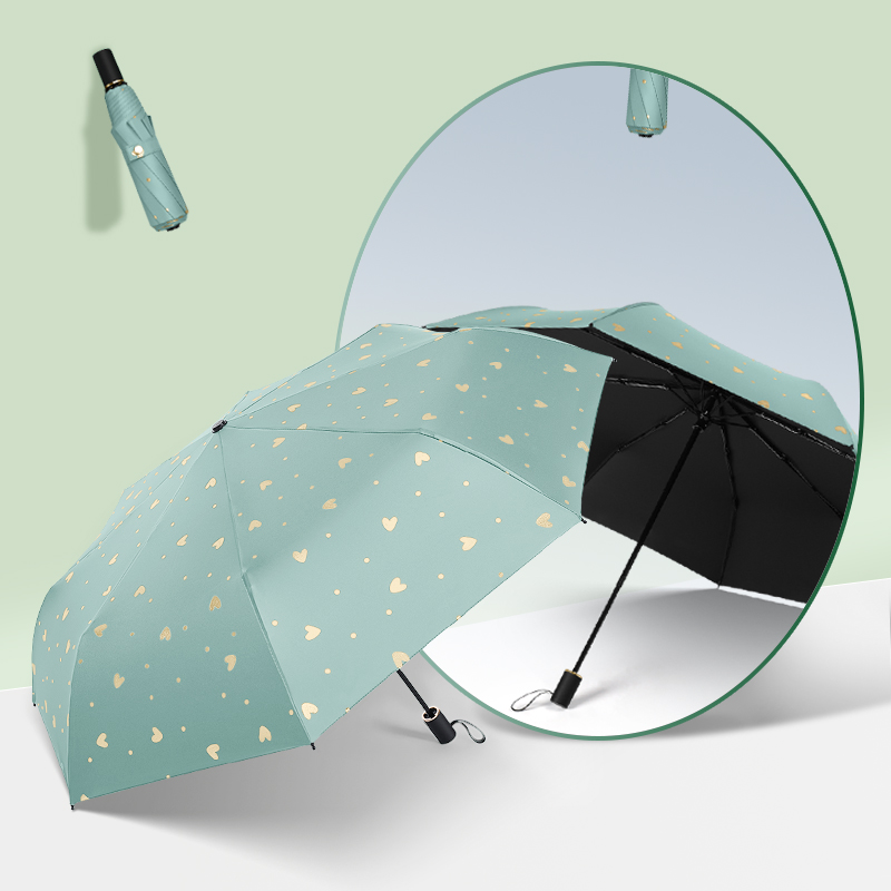 美度ins烫金爱心遮阳伞女森系折叠晴雨伞三折伞M3101 56cm*8k/98cm（单位：把） 尼罗绿