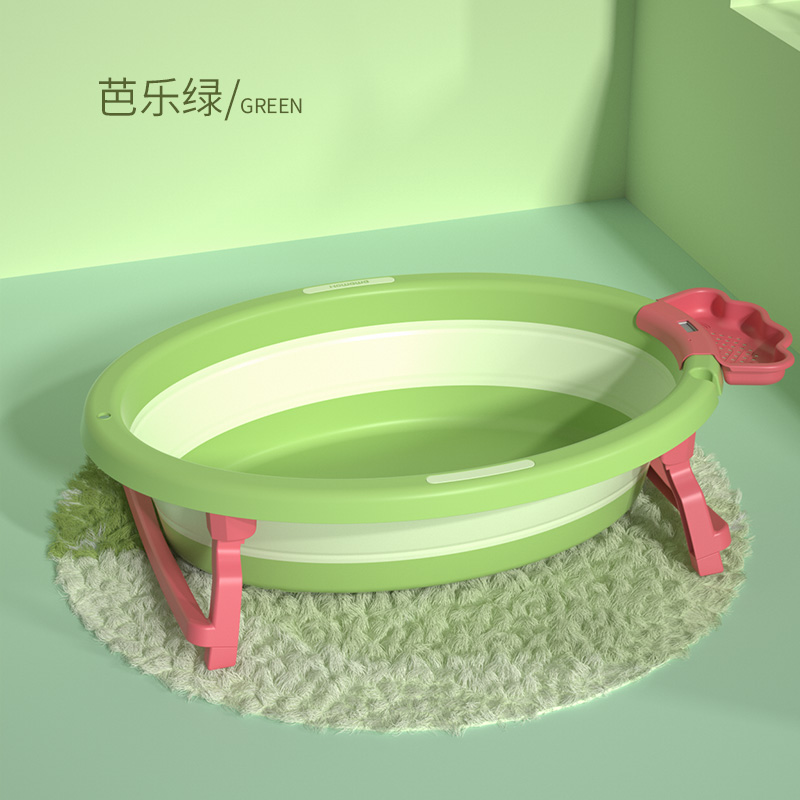 好娃娃婴儿洗澡盆大号新生儿家用泡澡浴桶宝宝儿童可折叠洗头浴盆H8321  雾雨绿  