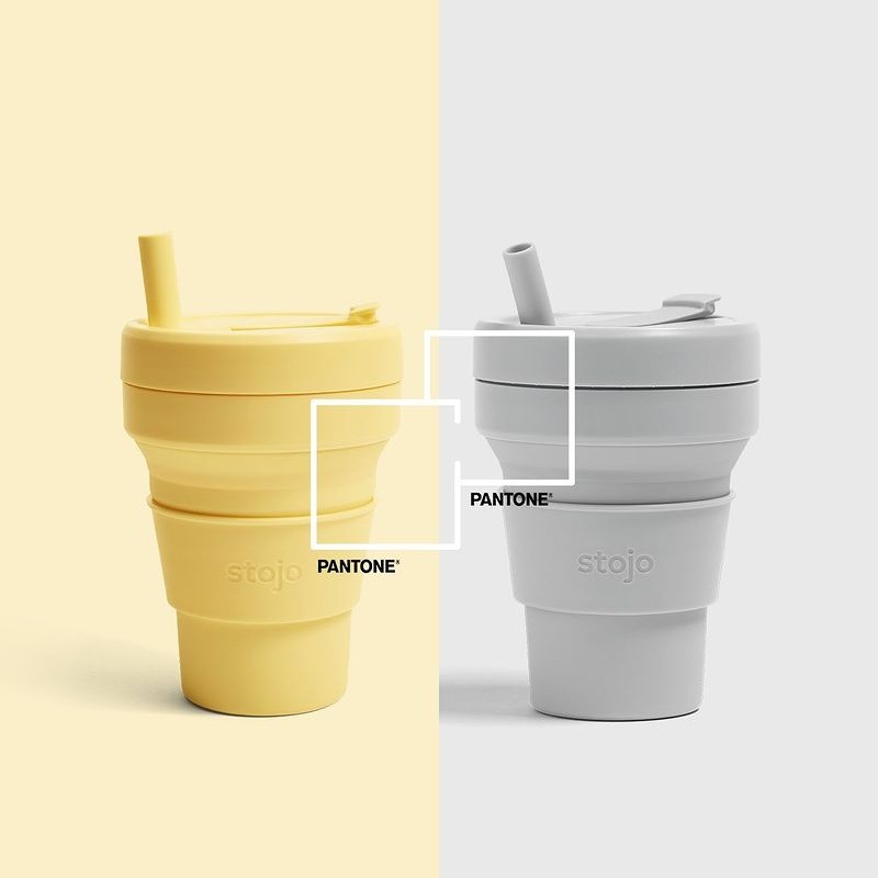 STOJO 美国咖啡杯折叠杯水杯丁香紫大-有吸管  紫色  