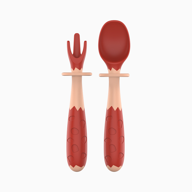 howawa好娃娃儿童弯头叉勺套装宝宝学吃饭训练勺子婴儿辅食勺弯曲A0218  茱萸粉  