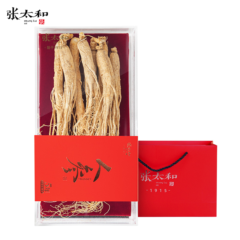 张太和 5年全须生晒参整枝年份足 礼品健康煲汤煮粥泡酒材料 5年全须生晒参大规格装 80克（约6-8支）    