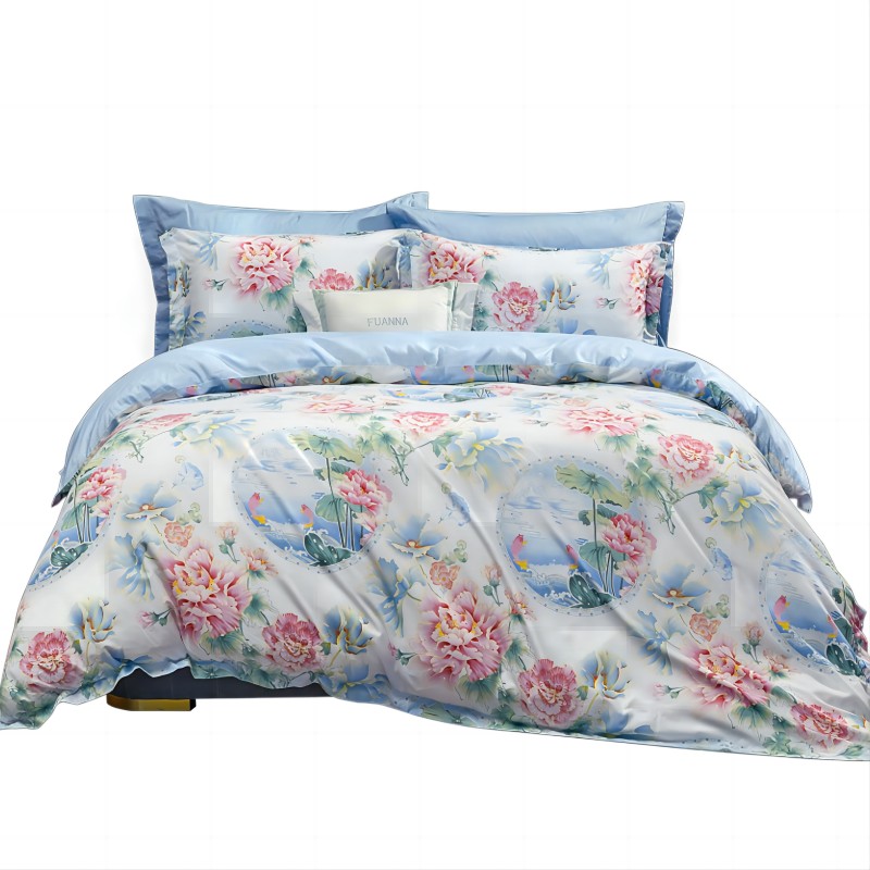 富安娜磨毛四件套-江南芙蕖(单位：套） 蓝色