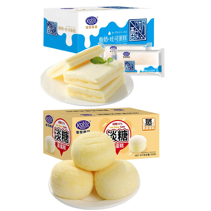 港荣蒸蛋糕 原味酸奶吐司450g整箱+淡糖蒸蛋糕450g整箱    