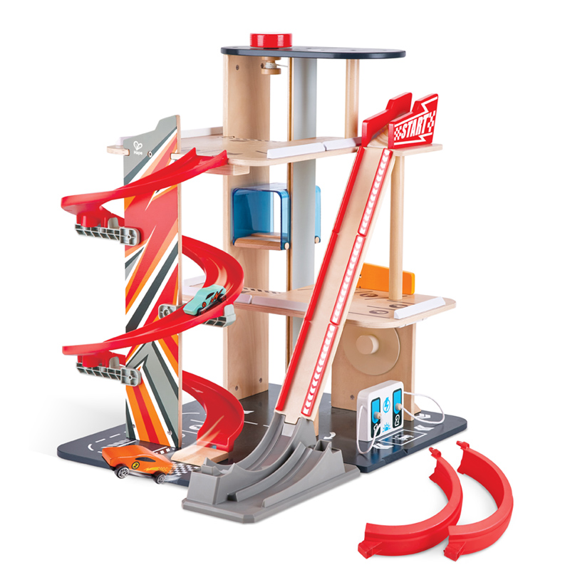 Hape(德国) 儿童轨道玩具豪华三层轨道赛车套装停车场玩具（单位：套） 旋风竞速立体赛道E3019