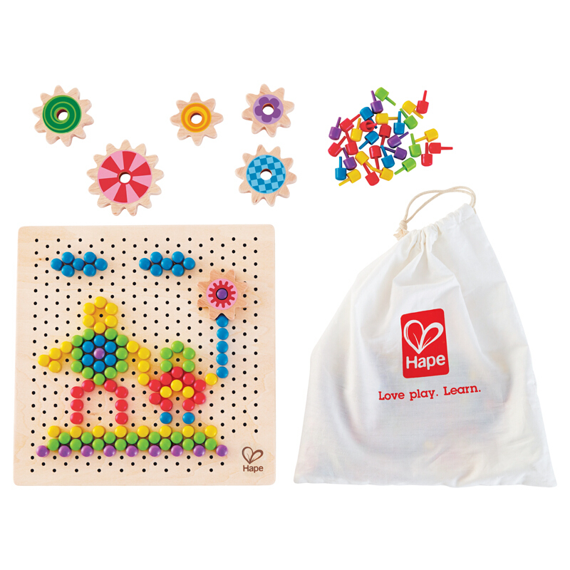 Hape(德国)益智玩具蘑菇钉DIY拼插板250粒木制质逻辑思维百变像素画E8369  (单位：套） 多彩色