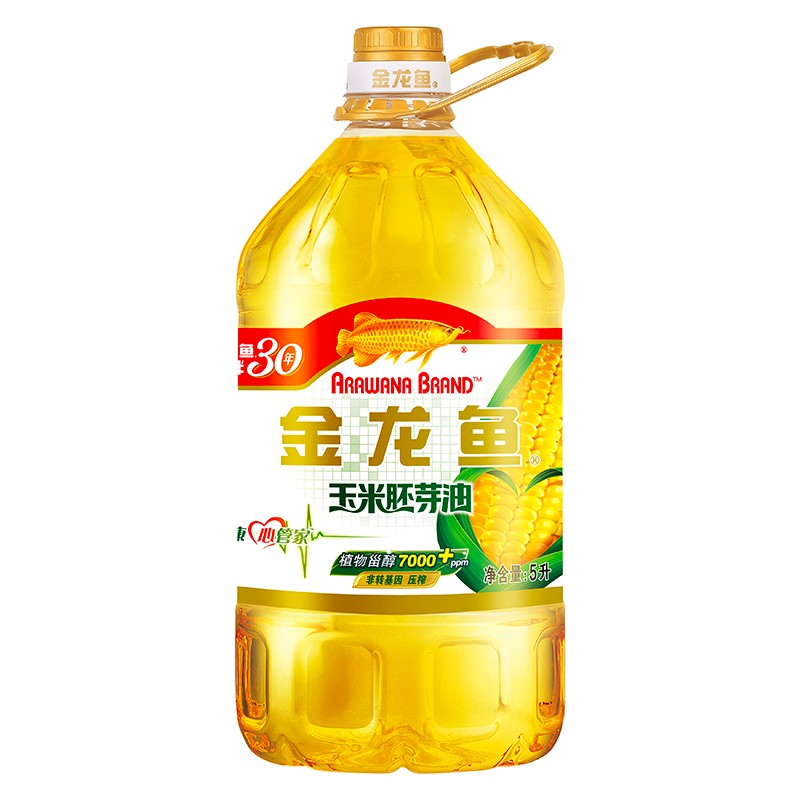 金龙鱼 食用油 非转基因 压榨 玉米油5L/瓶  黄色  