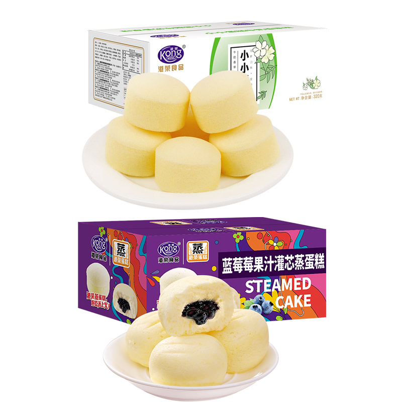 港荣蒸蛋糕营养早餐休闲零食网红小吃糕点点心一箱320g小香草/小蜂蜜+一箱480g奶香/蓝莓/椰香  320小香草+480蓝莓  