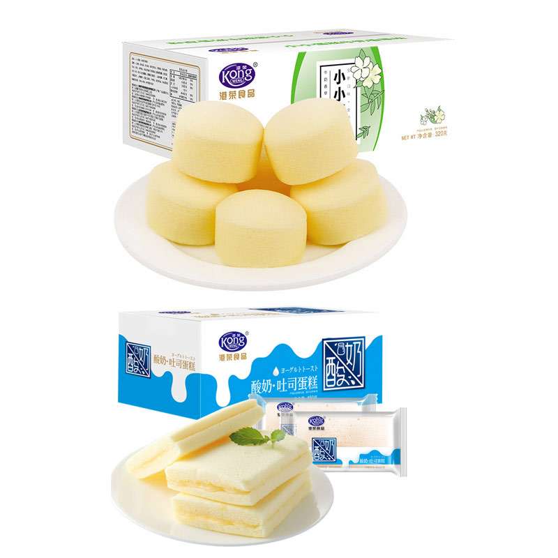 港荣蒸蛋糕营养早餐休闲零食网红小吃糕点点心一箱320g小香草/小蜂蜜+原味酸奶吐司450g整箱  320g小香草+原味酸奶吐司450g整箱  