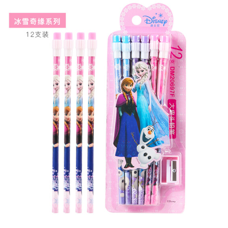 迪士尼(Disney)文具12支HB原木书写铅笔 小学生铅笔写字笔 儿童卡通大皮头铅笔 冰雪奇缘系列DM20697F  10盒装  