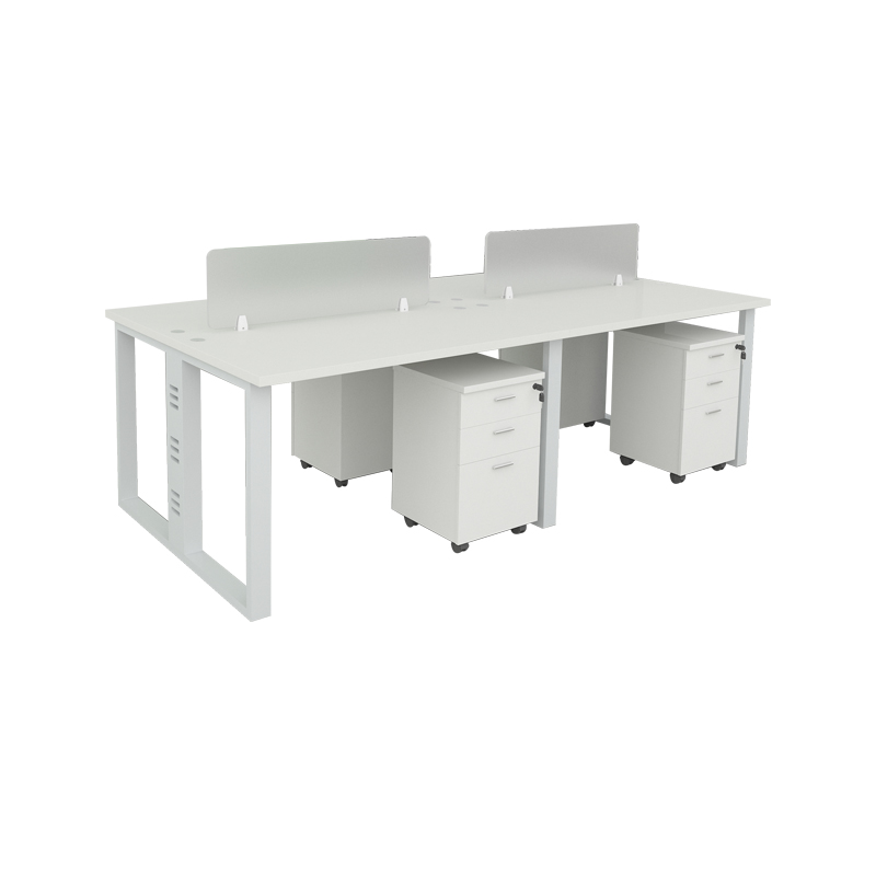 企诺 办公室职员桌现代简约员工桌电脑桌屏风办公桌 4人位含柜 QND2cYP-R2412W 白亚克力