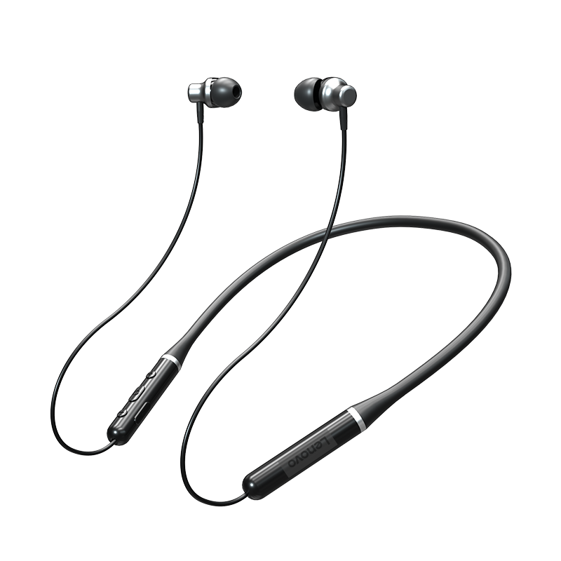 联想thinkplus运动蓝牙耳机挂脖式无线入耳式颈挂跑步防水项圈  XE05 暗夜黑