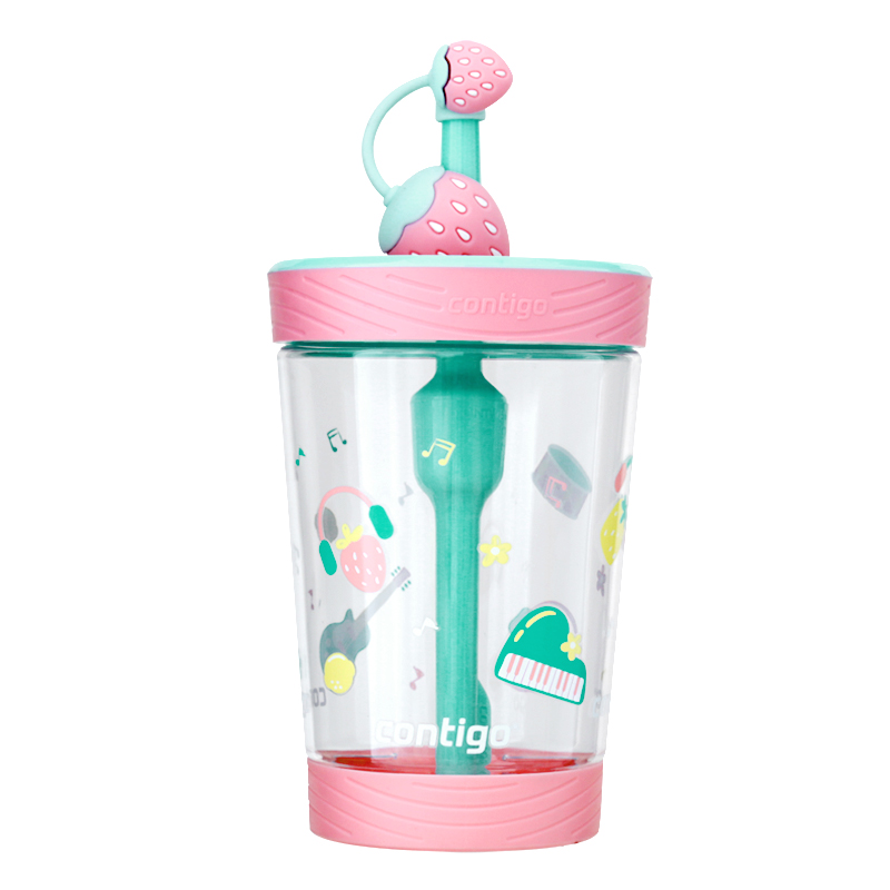 contigo康迪克塑料杯 防漏冷萃吸管水杯咖啡杯500ml草莓音乐会HBC-JUI014单位：个 粉色